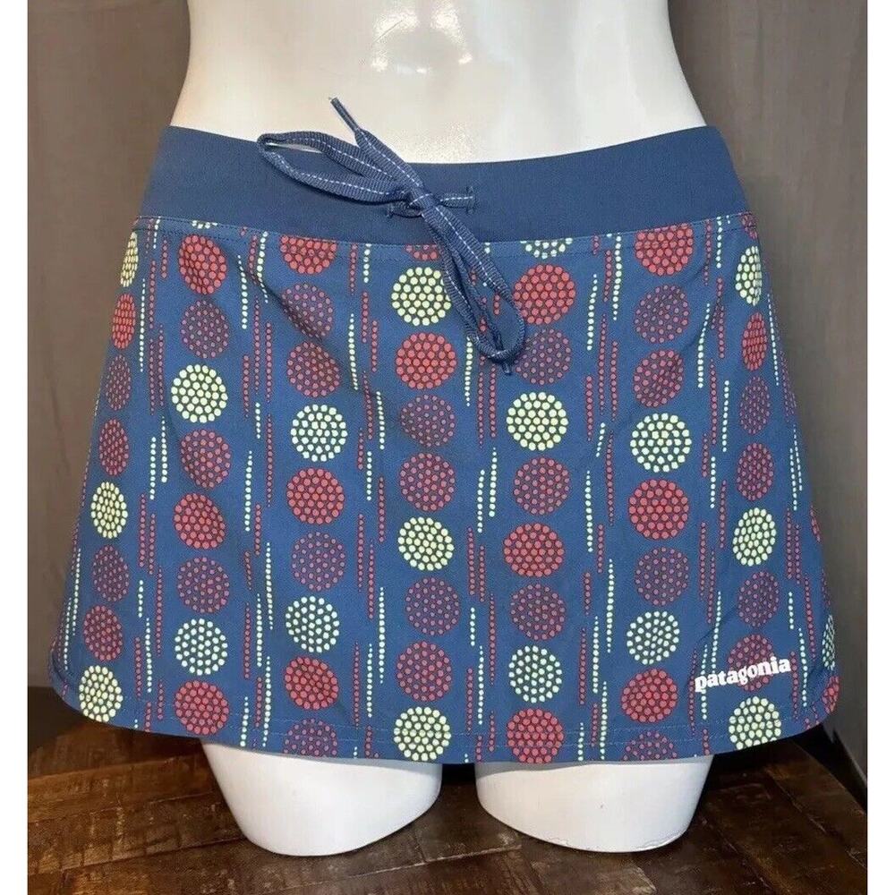 Patagonia Running Trail Skirt Blue Skort Womens Tennis Golf Polka Dot Size Large